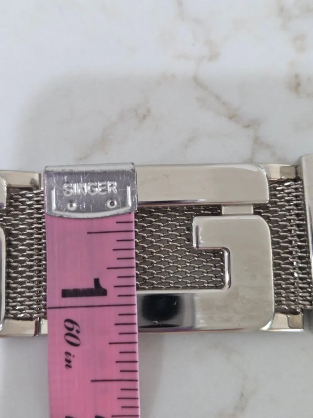 Vintage Silver Metal Mesh Adjustable Belt Sz Small, G Design & Rectangular Links